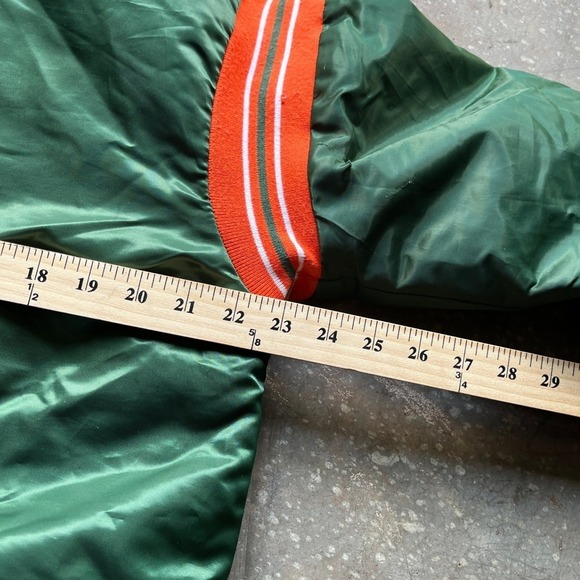 Starter Miami Hurricanes Satin Bomber Jacket Green Orange U Logo Men M - Picture 4 of 7